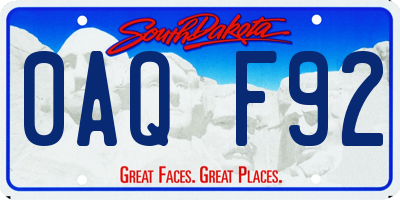 SD license plate 0AQF92