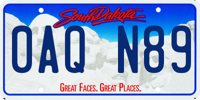 SD license plate 0AQN89