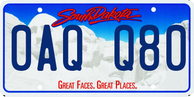 SD license plate 0AQQ80