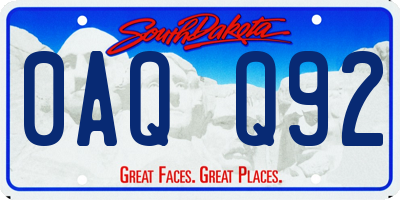SD license plate 0AQQ92