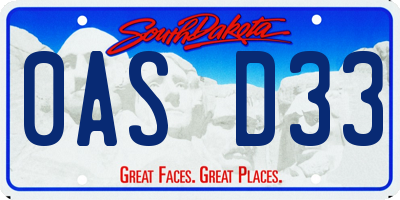 SD license plate 0ASD33