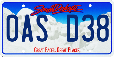 SD license plate 0ASD38