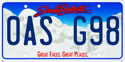 SD license plate 0ASG98