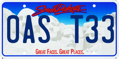 SD license plate 0AST33