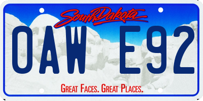 SD license plate 0AWE92