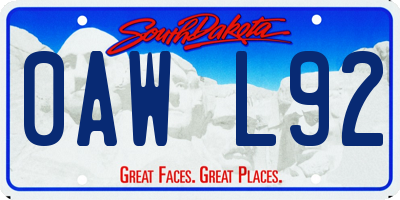 SD license plate 0AWL92