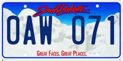 SD license plate 0AWO71