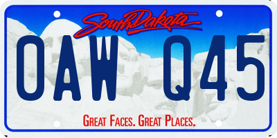 SD license plate 0AWQ45