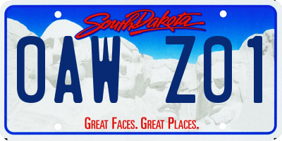SD license plate 0AWZ01