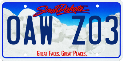 SD license plate 0AWZ03