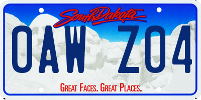 SD license plate 0AWZ04