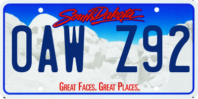 SD license plate 0AWZ92
