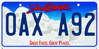 SD license plate 0AXA92