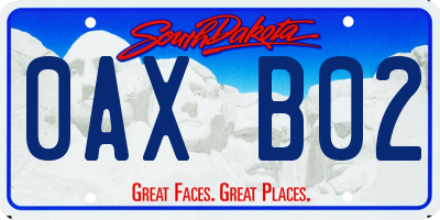 SD license plate 0AXB02