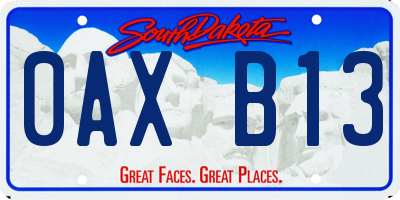 SD license plate 0AXB13
