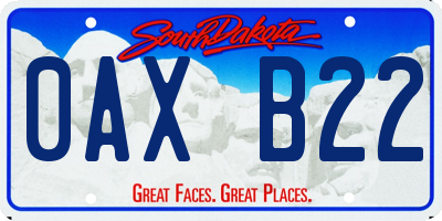 SD license plate 0AXB22