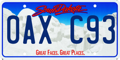 SD license plate 0AXC93