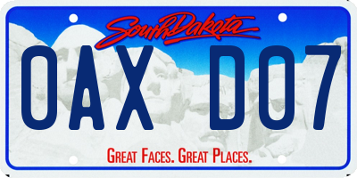 SD license plate 0AXD07