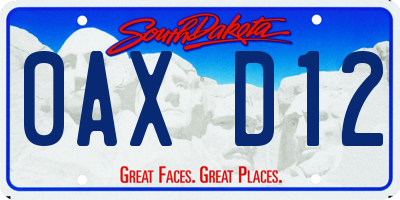 SD license plate 0AXD12