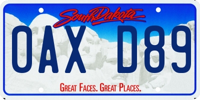 SD license plate 0AXD89