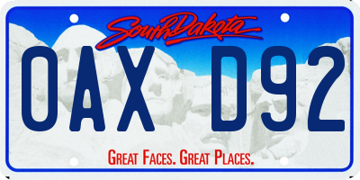 SD license plate 0AXD92