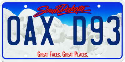 SD license plate 0AXD93