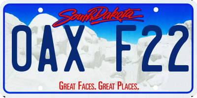 SD license plate 0AXF22