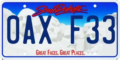 SD license plate 0AXF33