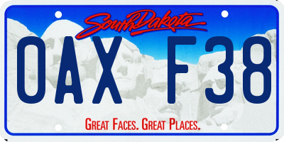 SD license plate 0AXF38
