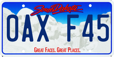 SD license plate 0AXF45