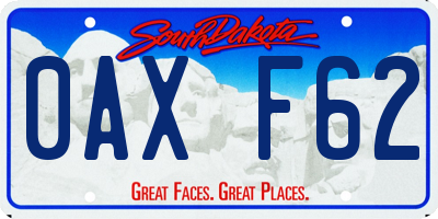 SD license plate 0AXF62