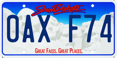 SD license plate 0AXF74