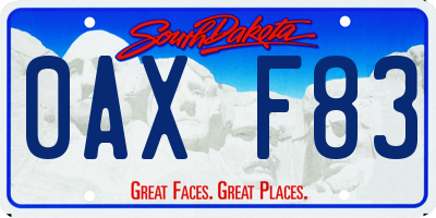 SD license plate 0AXF83