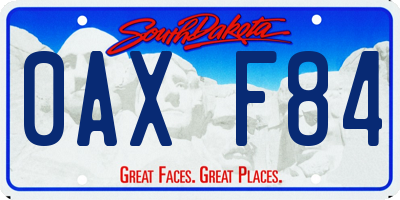 SD license plate 0AXF84