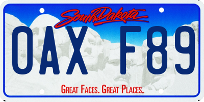SD license plate 0AXF89