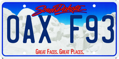 SD license plate 0AXF93