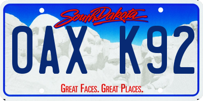 SD license plate 0AXK92