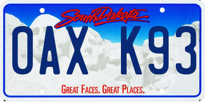 SD license plate 0AXK93