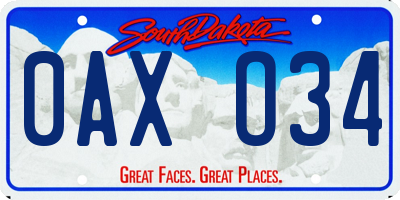 SD license plate 0AXO34