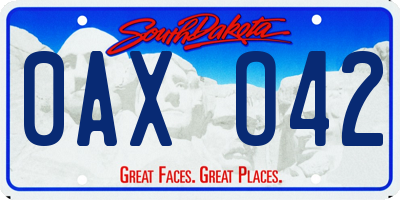 SD license plate 0AXO42