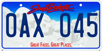 SD license plate 0AXO45