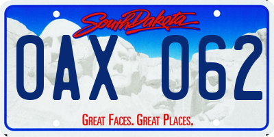 SD license plate 0AXO62