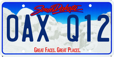 SD license plate 0AXQ12