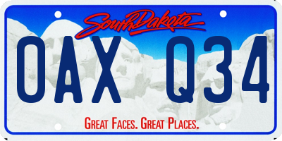 SD license plate 0AXQ34