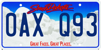 SD license plate 0AXQ93