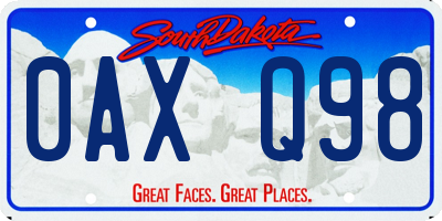 SD license plate 0AXQ98