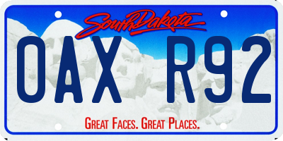 SD license plate 0AXR92