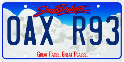 SD license plate 0AXR93