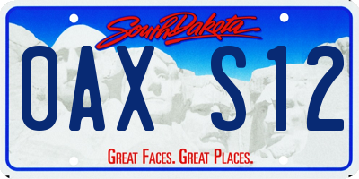 SD license plate 0AXS12