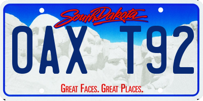 SD license plate 0AXT92